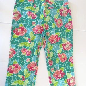 Lilly Pulitzer Blue Green Pink Floral Crop Pants Size 12